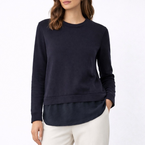 COS Sweaters - COS Navy Layered Look Tunic Sweatshirt Silk Hem Minimalist Scandi Capsule 90s XS